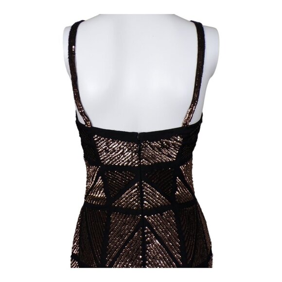 Scala Fitted Silk Cocktail Dress Gold Sequins in Geometric Patterns Sz 4 #934 - Picture 3 of 13